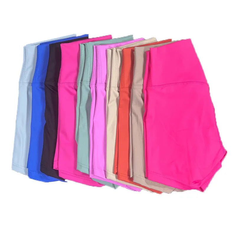 Women's high waist yoga shorts in quick-dry nylon fabric available in multiple colours
