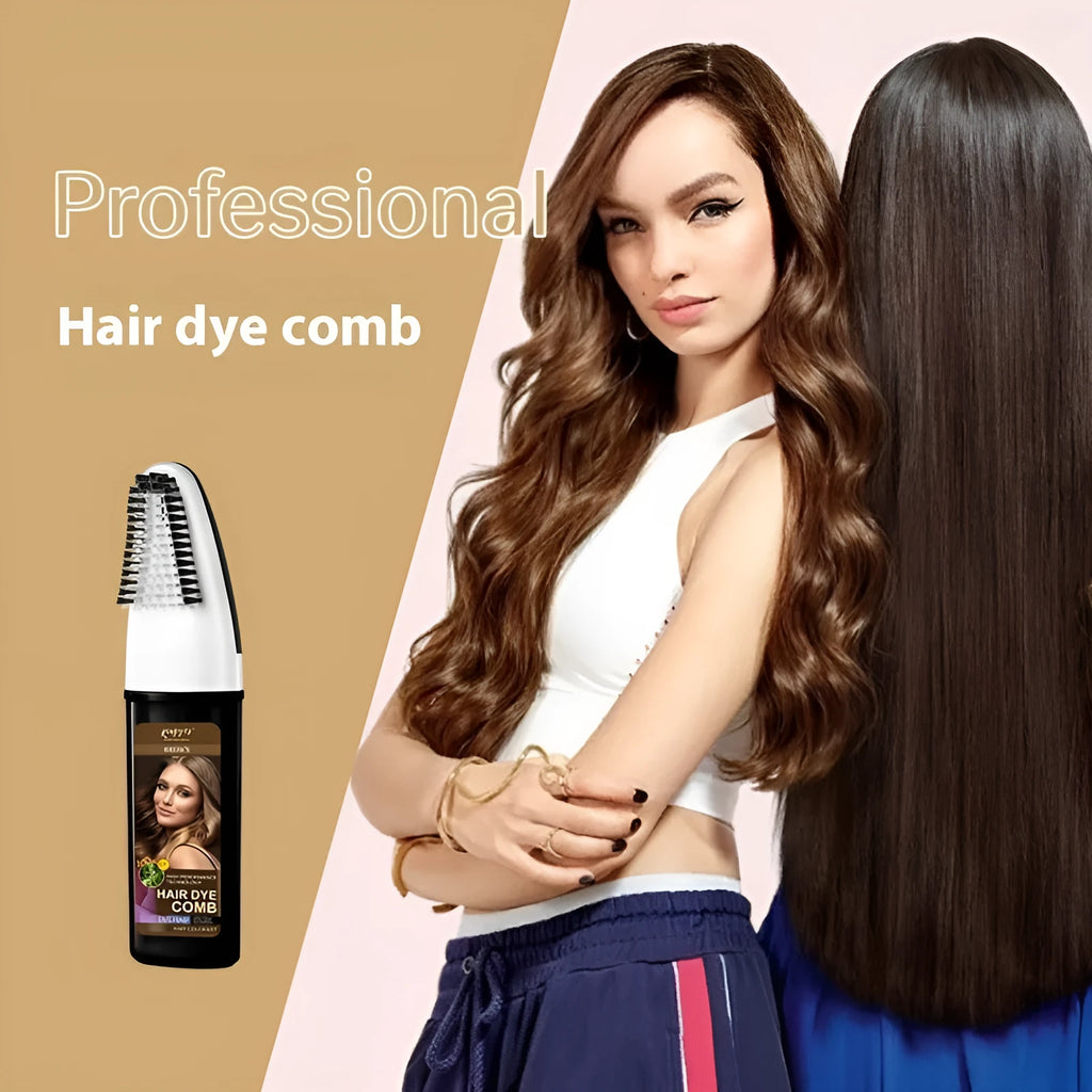 Easy Coloring Comb hair dye kit with 200ml bottle and attached comb applicator in brown, dark brown, or wine red
