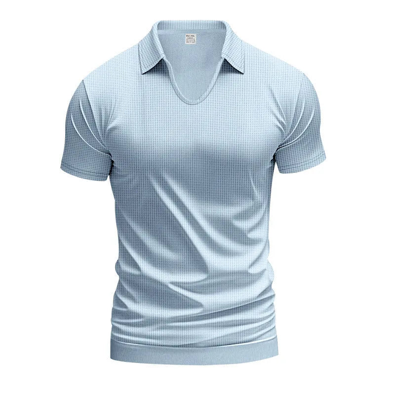 Men's loose fit V-neck short sleeve T-shirt in cotton blend fabric showing colour options