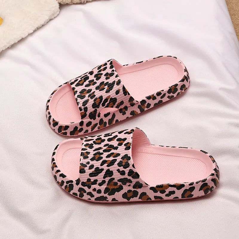 Women's leopard print EVA slippers with thick sole in multiple colour patterns, sizes 36-45