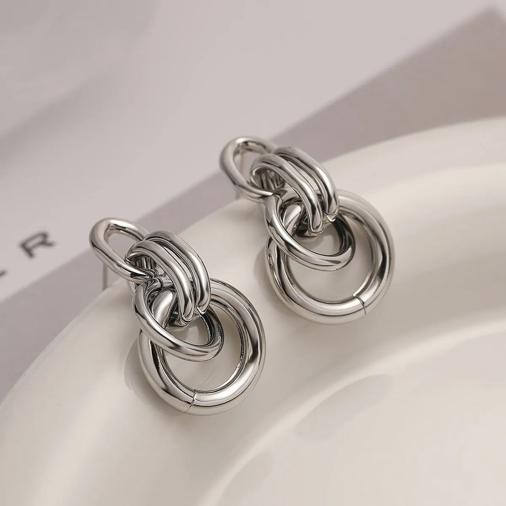 Geometric gold irregular earrings with asymmetrical copper alloy design for women