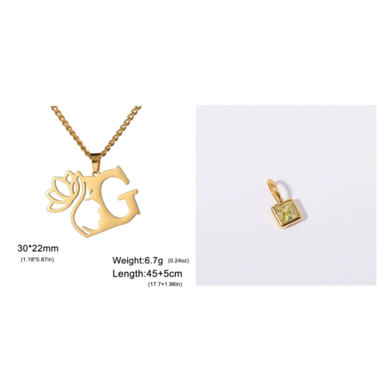 Stainless steel necklace with cross chain design and initial pendant in gold or silver finish