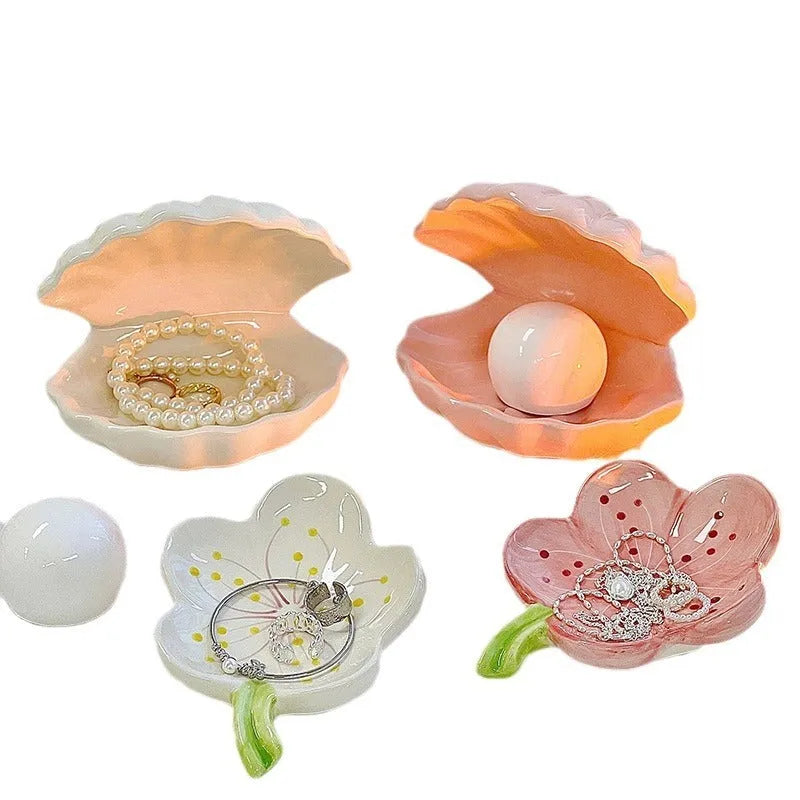 Yellow white porcelain night lamp and storage tray set with modern simple design