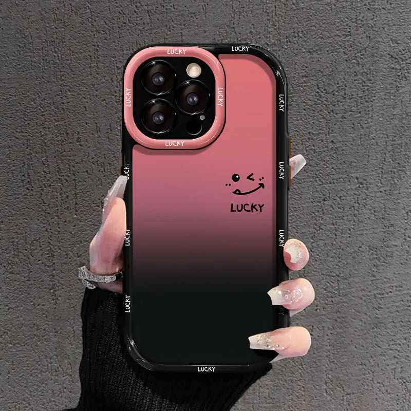 Acrylic fine hole drop-resistant phone case, cream shell with black gradient love heart design for iPhone or Huawei models