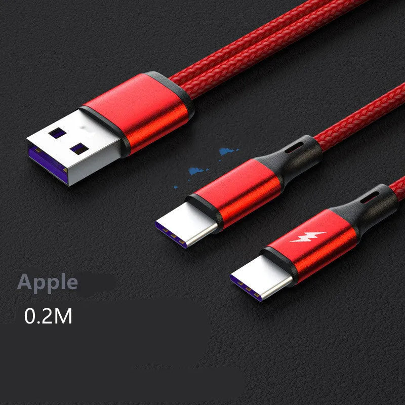 Black braided two-in-one charging cable with two Android Micro USB connectors for simultaneous device charging
