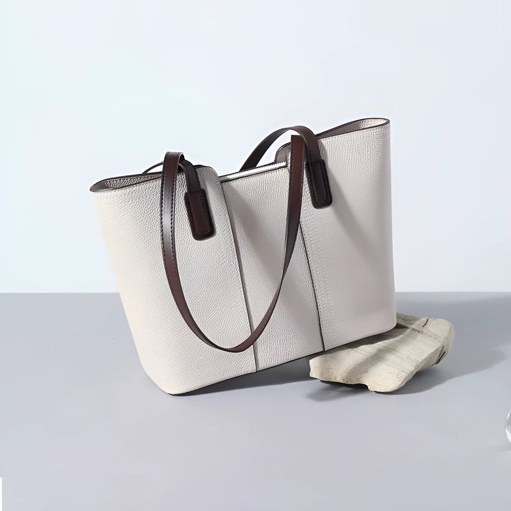 Genuine leather women's commuter shoulder bag in box-type design with mobile phone pocket