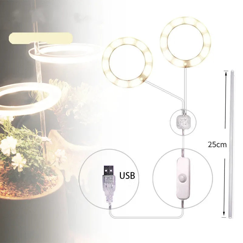USB LED plant grow light with acrylic stick showing pink/white or yellow colour options