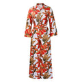 Red printed long sleeve shirt and wide leg pants suit for women in polyester fabric