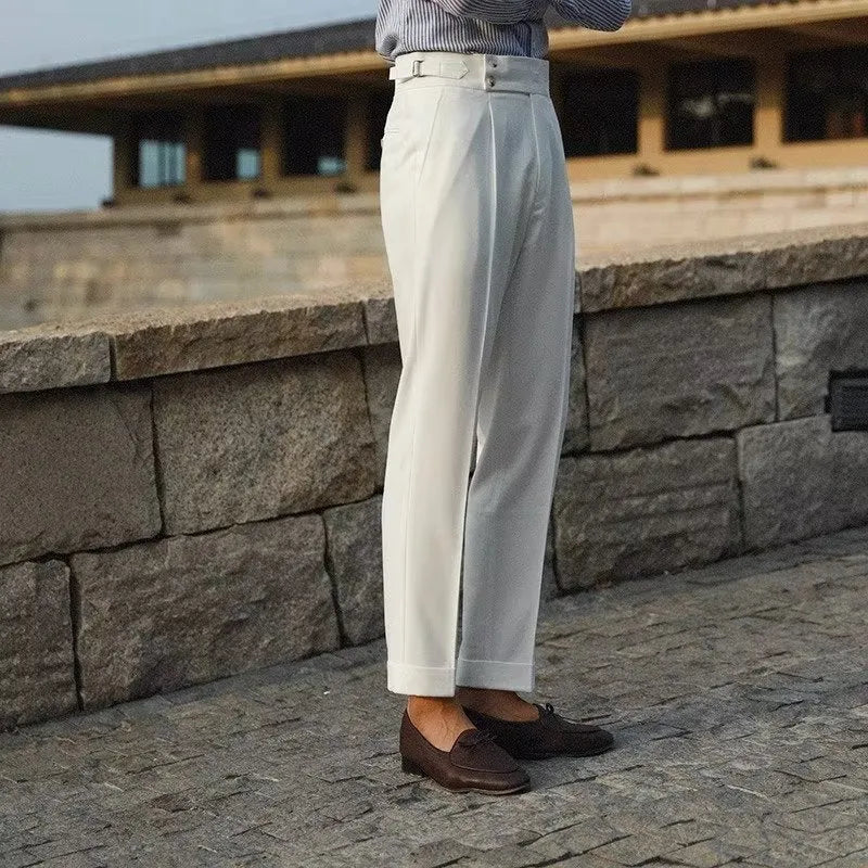 Slim fit business trousers in straight leg cut available in black, white and apricot