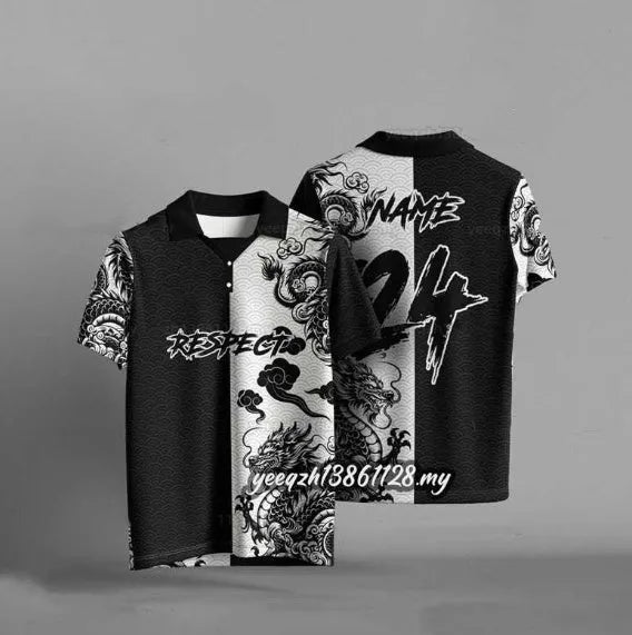 Black loose fit T-shirt with 3D digital printing showing dimensional pattern detail