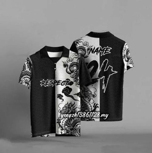 Black loose fit T-shirt with 3D digital printing showing dimensional pattern detail