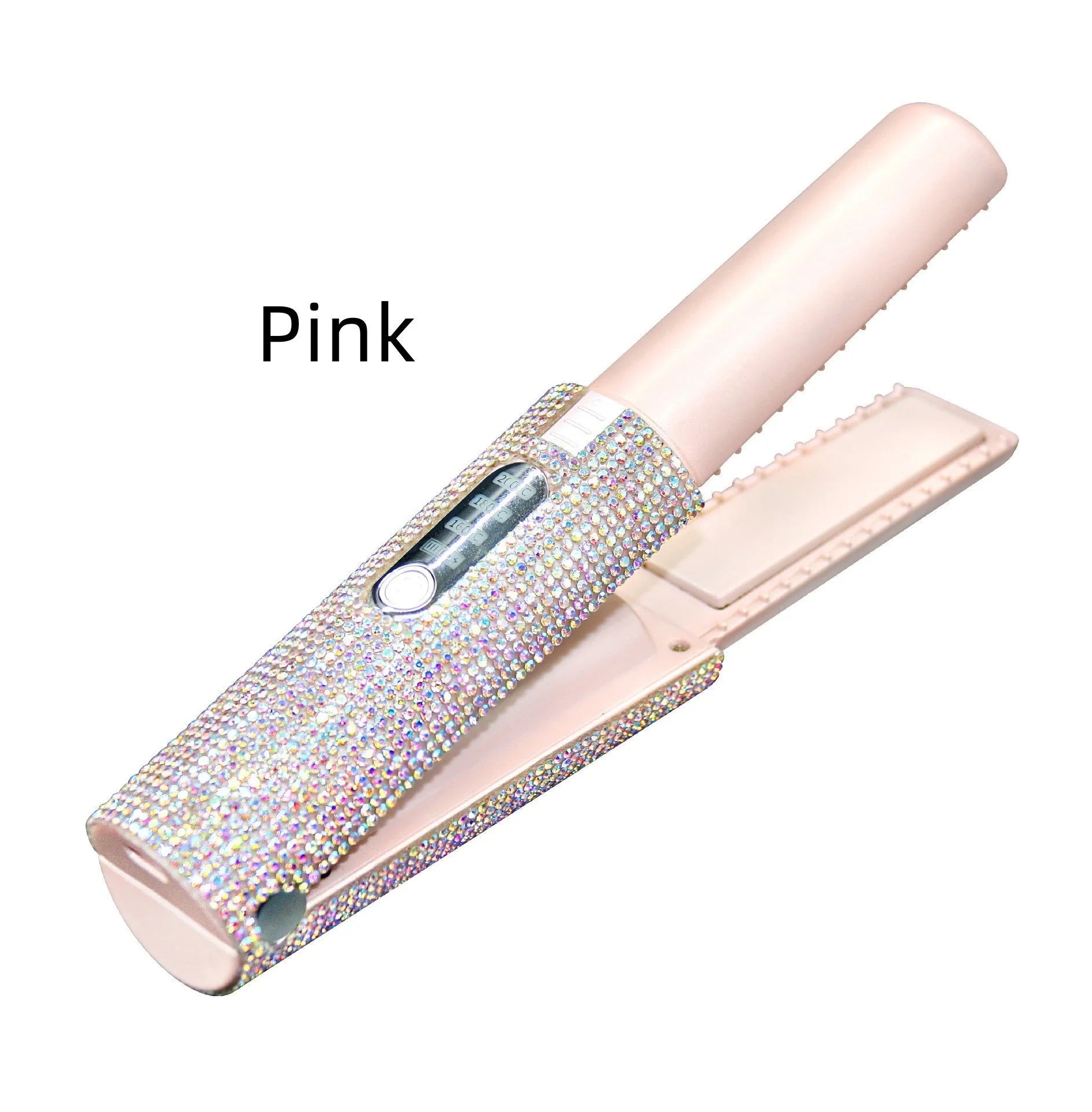 2-in-1 electric USB hair straightening brush with ceramic coating in green