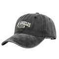 Personalised embroidered retro-style peaked cap in distressed beige with adjustable strap