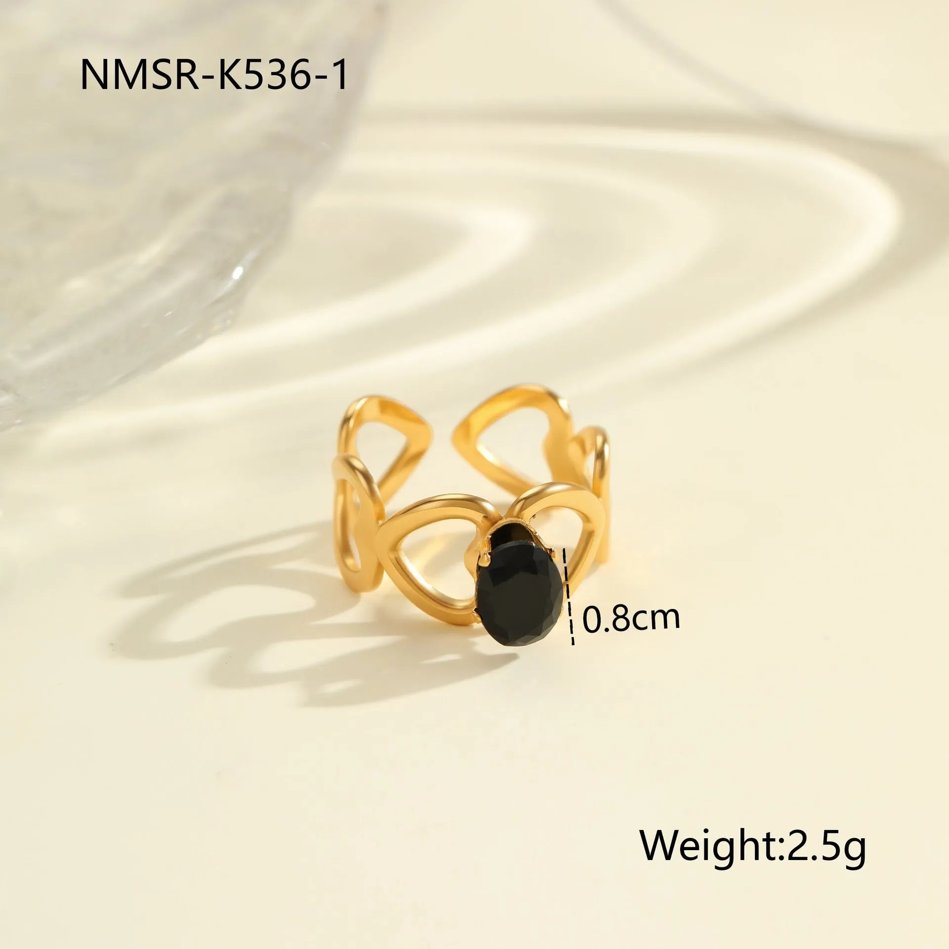 Geometric open mouth adjustable ring with inlaid zircon detailing on electroplated stainless steel