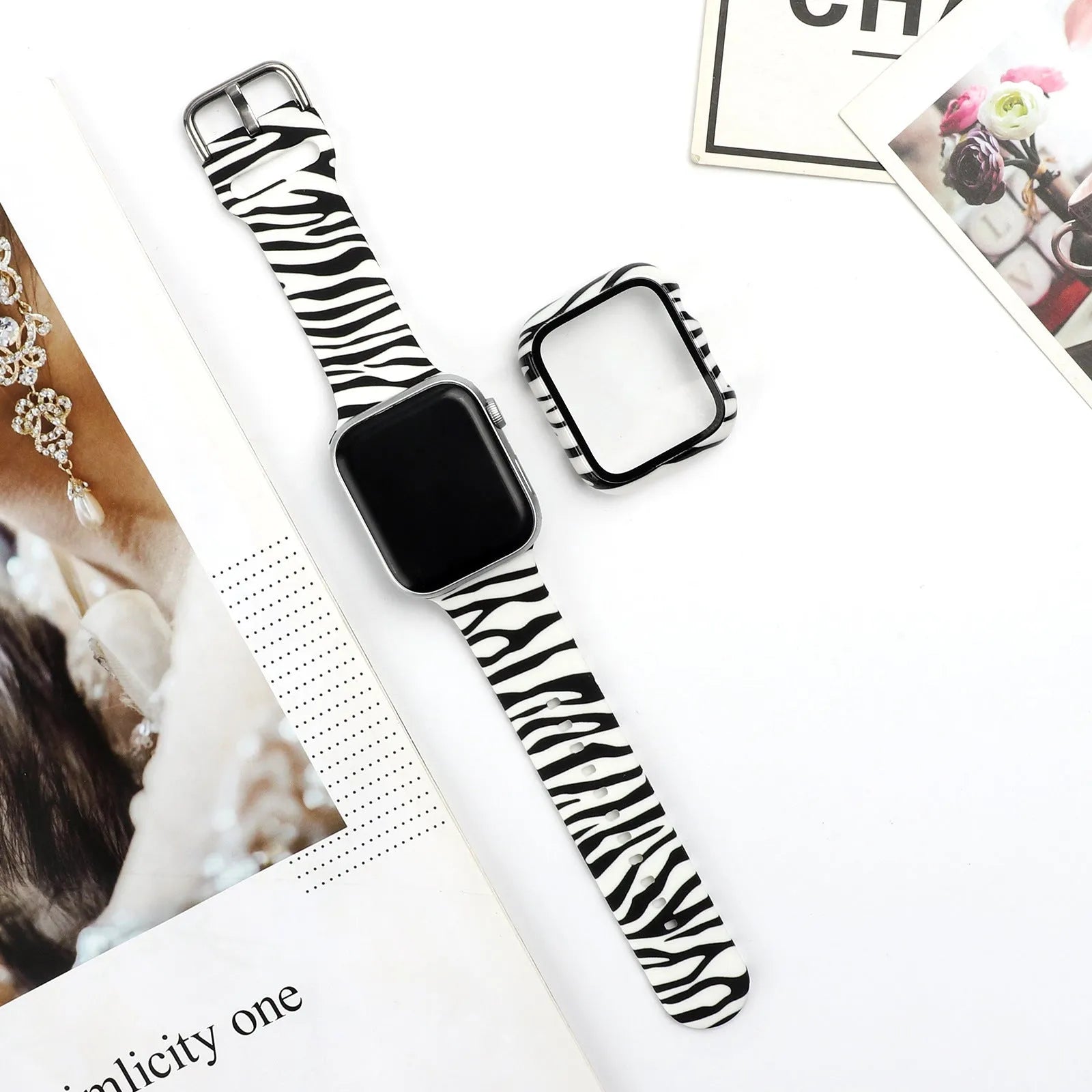 Printed silicone Apple Watch replacement strap in multiple sizes from 38mm to 44mm width