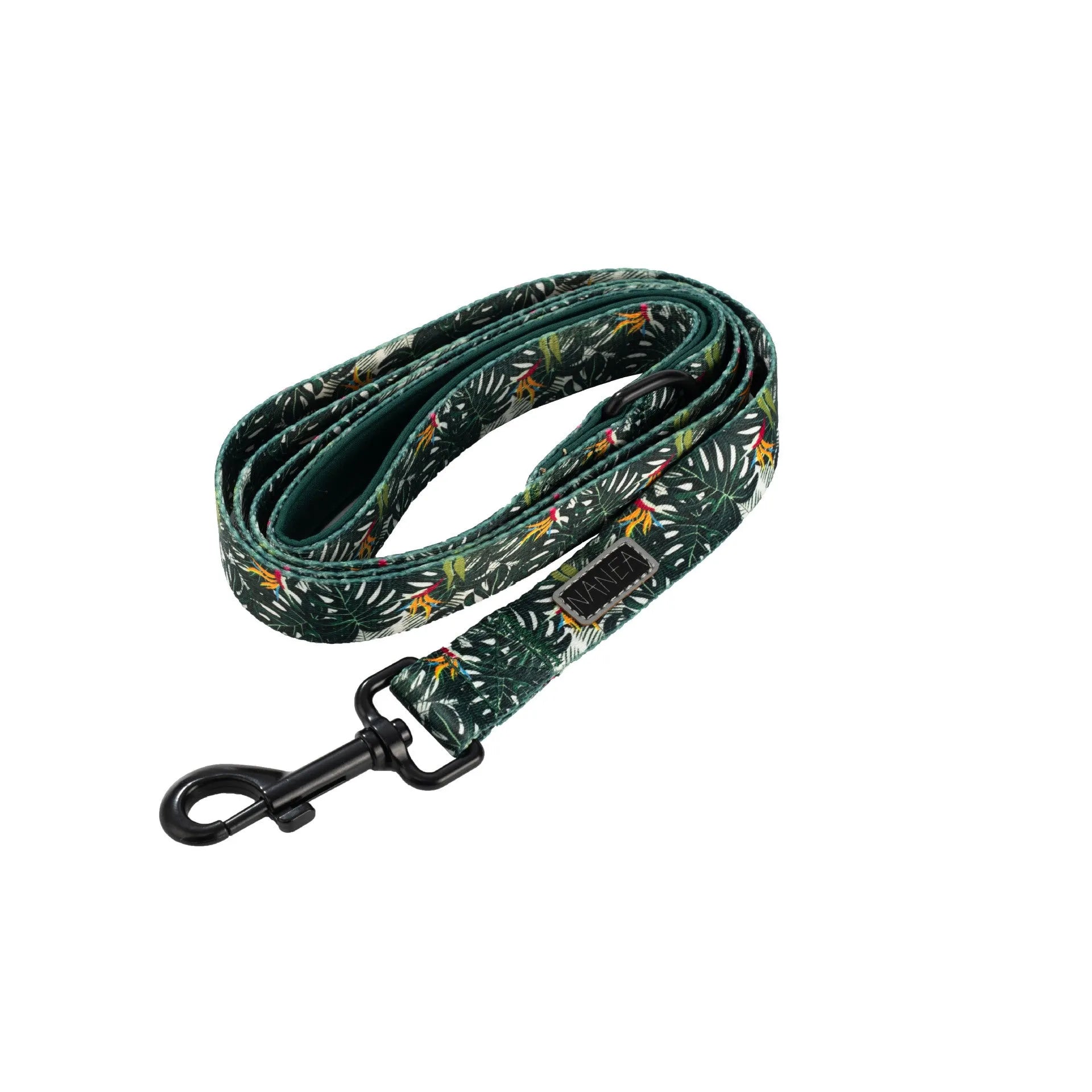 Six-piece cloth dog harness set with chest back, leash, collar, waste bag, bow tie, and scarf in various colours