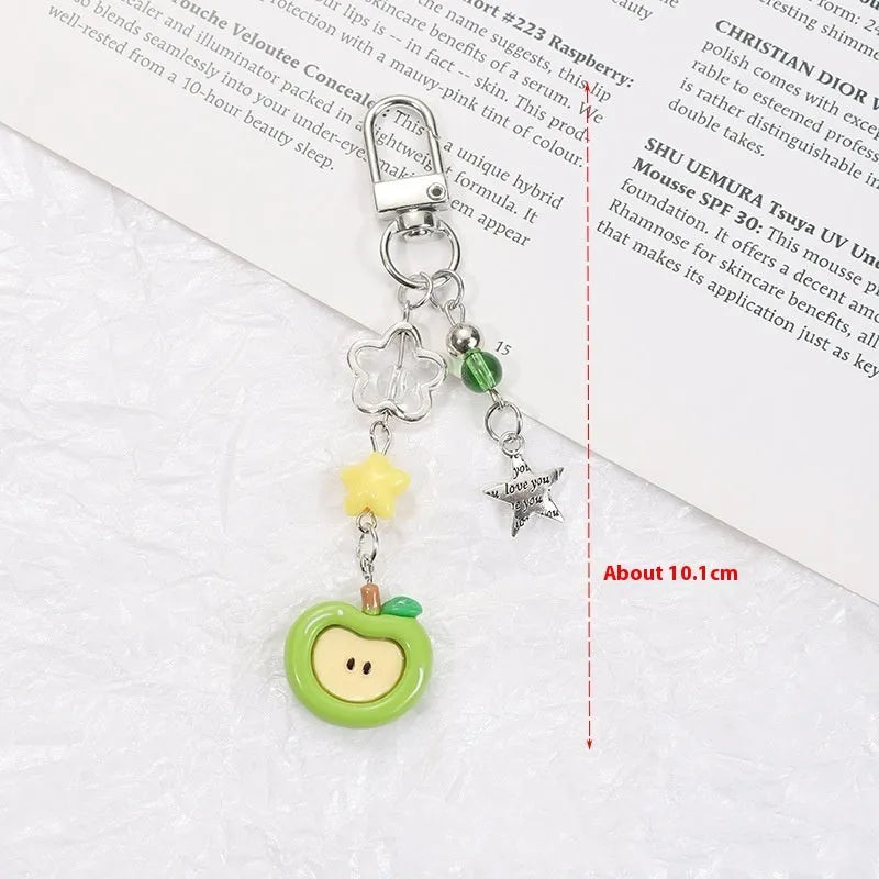 Half-handmade fruit pattern mobile phone earphone bag pendant keychain with apple and strawberry designs