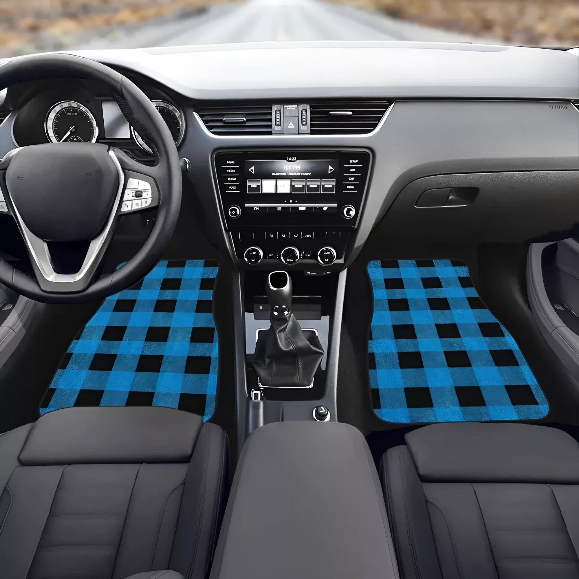 Black rubber car floor mats with 20mm thickness and waterproof backing in four-piece set