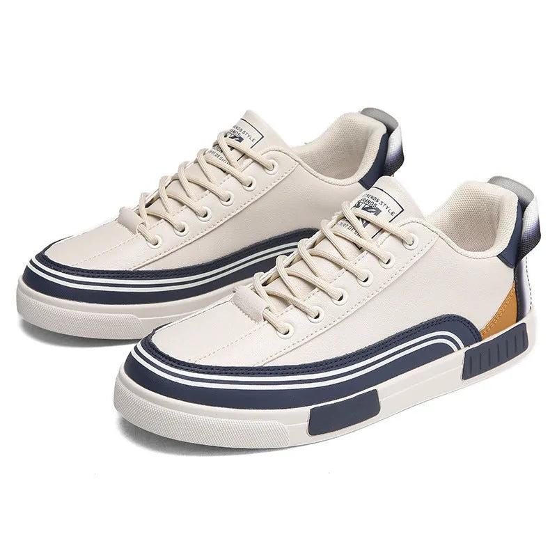 Men's beige and green canvas casual shoes with mesh ventilation sections and flat heels