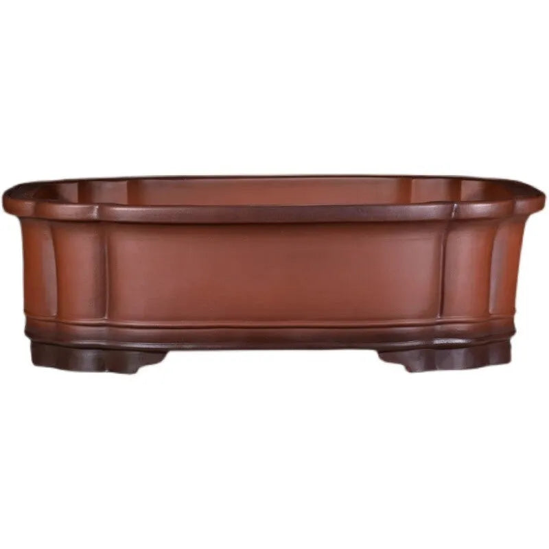 Chinese antique purple clay flower pot with jade belt crabapple design measuring 71cm in length