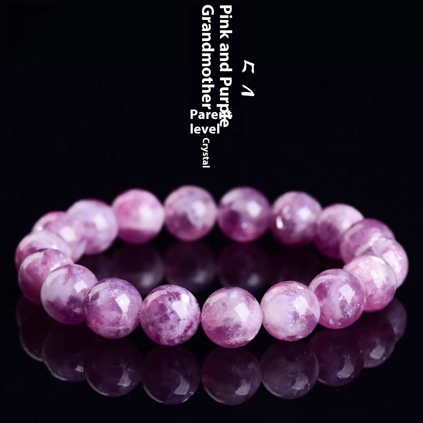 Grandmother Crystal bracelet with purple geometry-shaped beads on a wrist.