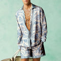 Men's casual summer shirt and shorts set in colour matching polyester slim fit