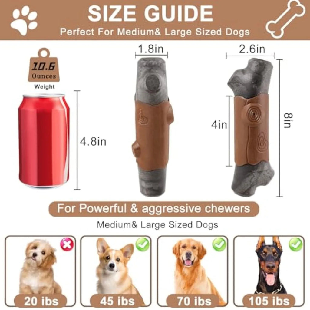 Branch-shaped durable nylon dog chew toy for large dogs with a squeaker and bacon flavour