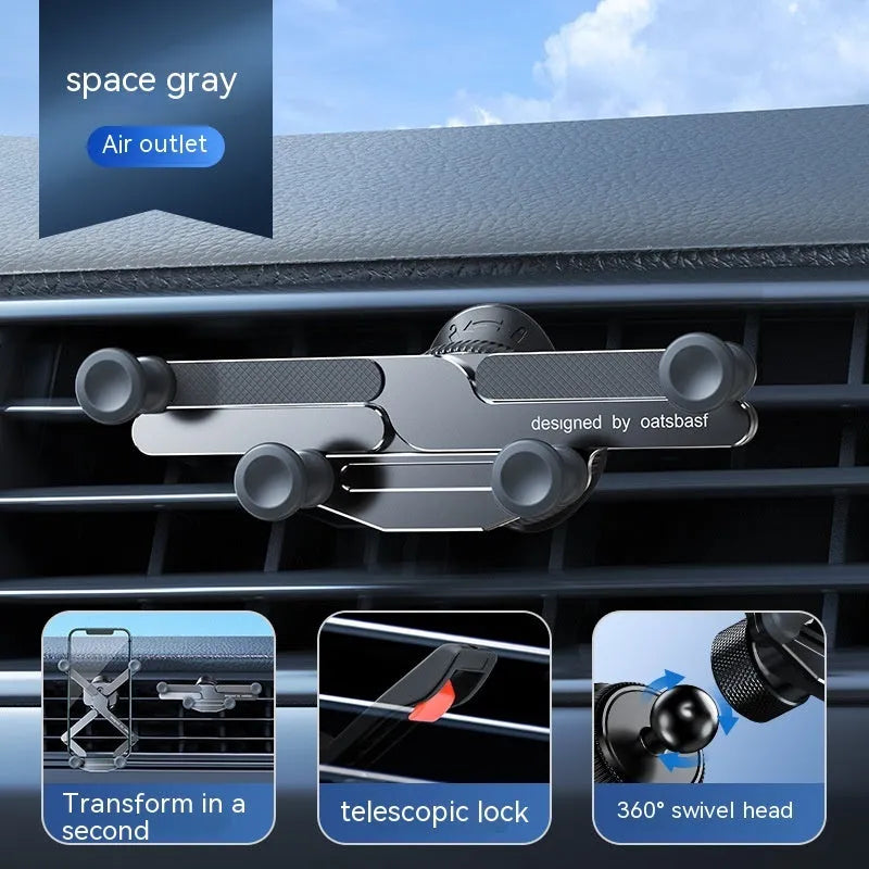 Silver alloy car air vent phone mount bracket with snap-on clips
