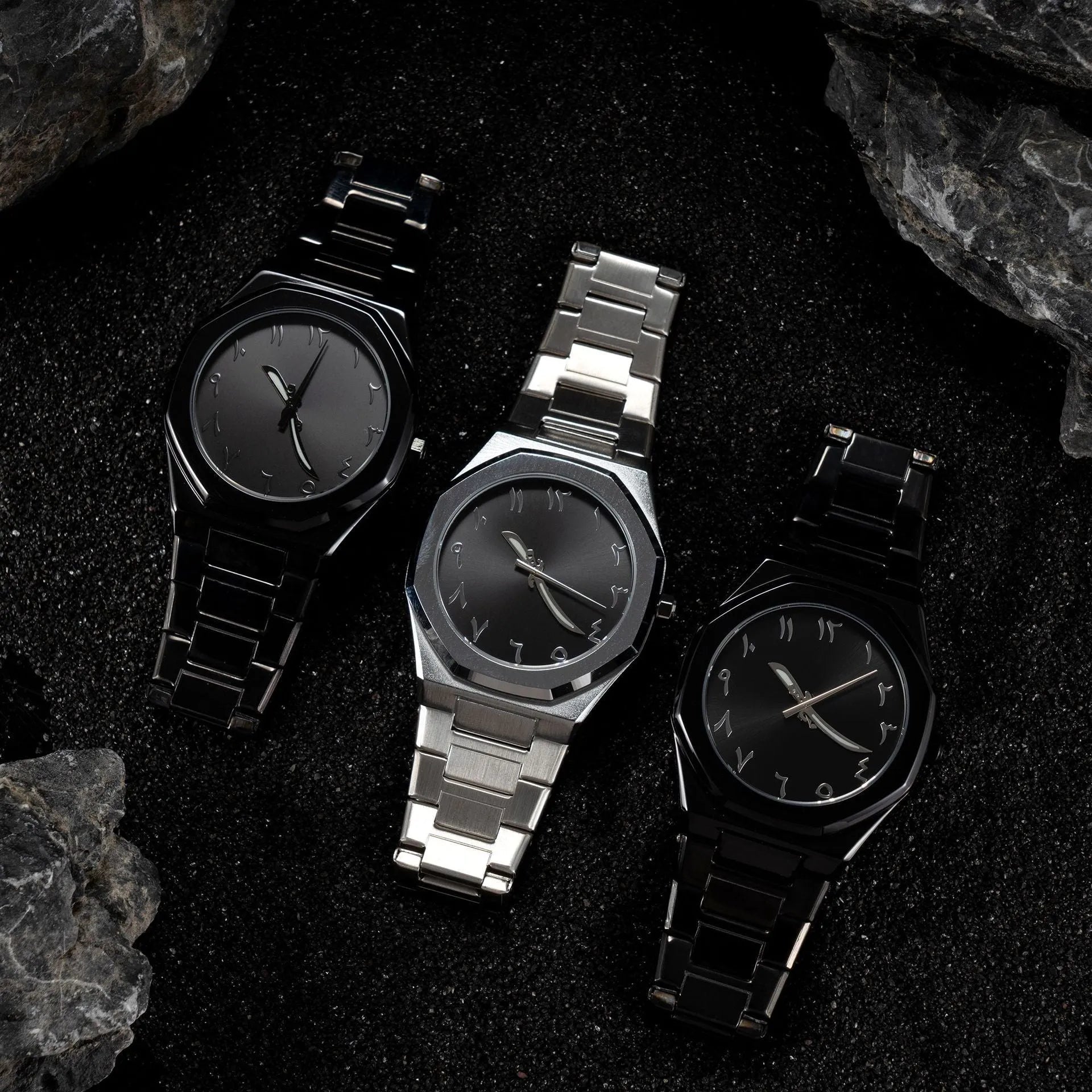 Men's stainless steel business casual quartz watch on wrist, showing 10mm thickness and black silver scale dial.