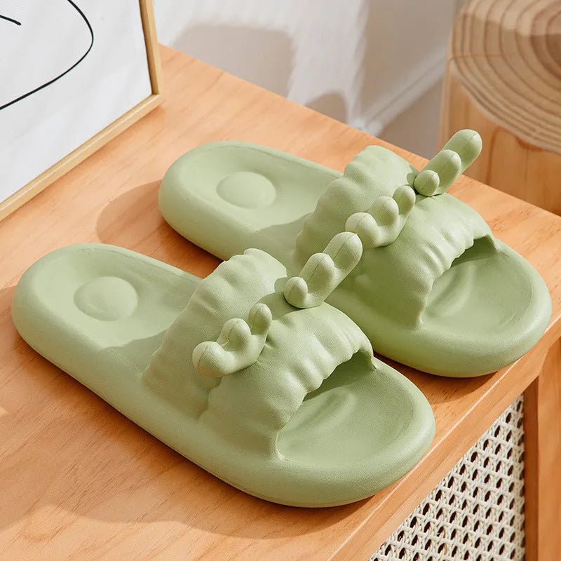 Women's deer horn design flip flop slippers in EVA material, shown in light yellow colour.