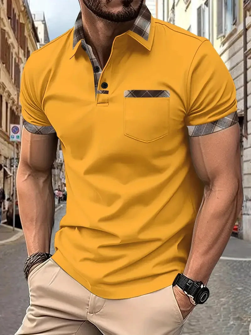 Men's plaid colourblock t-shirt with zipper detail in loose fit for summer wear