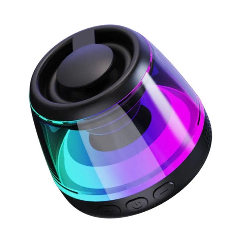 Portable wireless Bluetooth mini speaker with LED lights and magnetic back in black or white