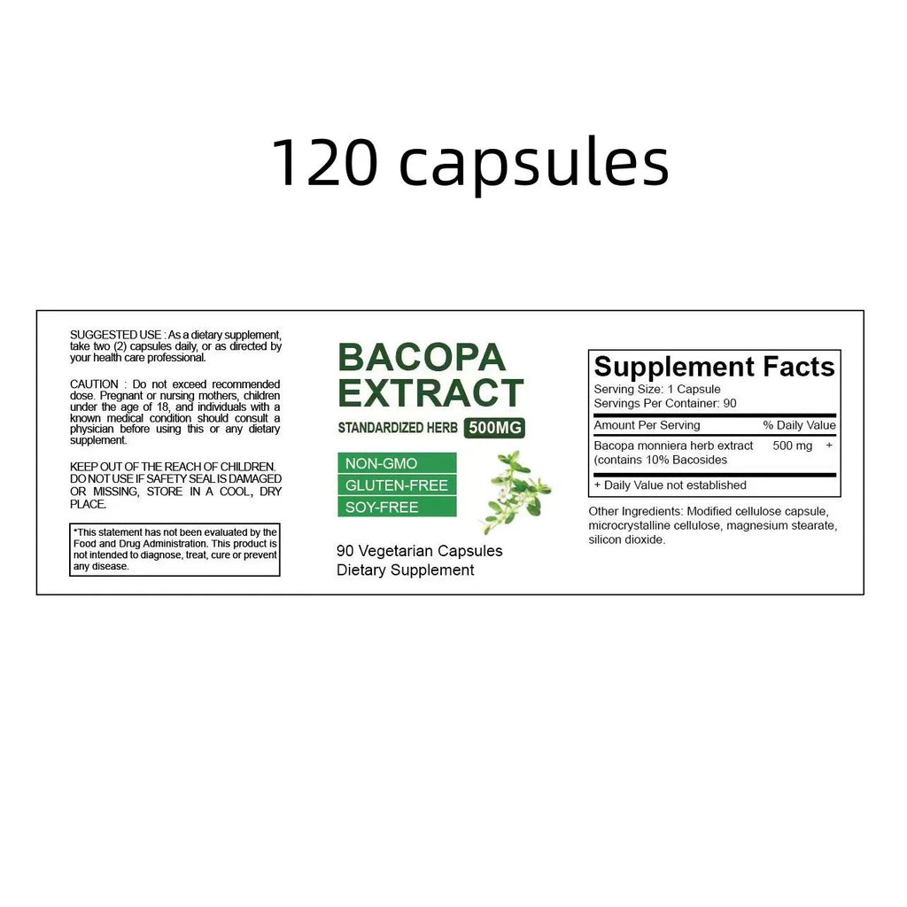 Brahman Ginseng Extract Capsules bottle with Bacopa monniera herb supplement 60 90 120 capsules