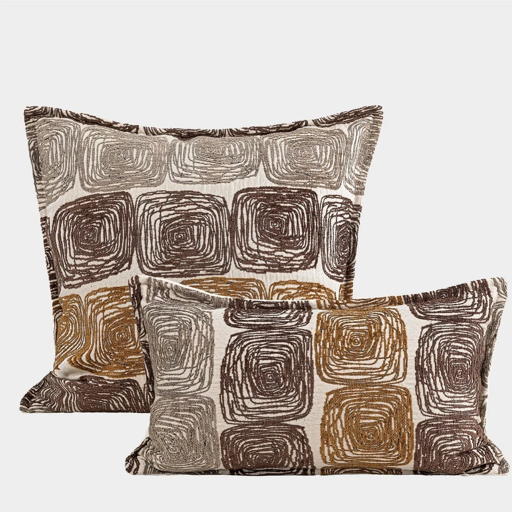 Cream and coffee abstract coil pattern pillow case in square and waist sizes