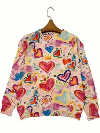 Loose-fit digital printed top with lapel collar on a hanger