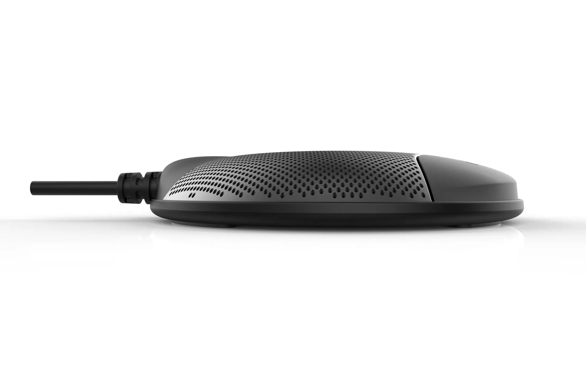 Black USB condenser microphone with capacitive interface for conference and gaming voice recording
