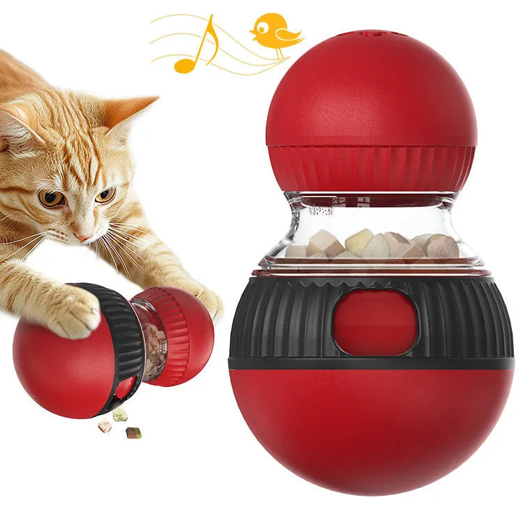 Rotating funny cat sound food dropping ball toy in super ball colour for interactive feline feeding