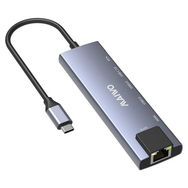 KH06RH1 Steam Deck six-in-one docking station with aluminium shell showing Type-C, HDMI, USB, and ethernet ports
