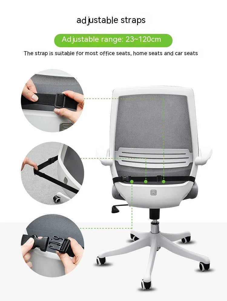 Memory foam seat cushion in grey with elastic strap on a car seat