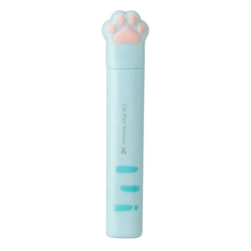 Closed pink cat paw mini folding safety scissors showing the cartoon handle design.