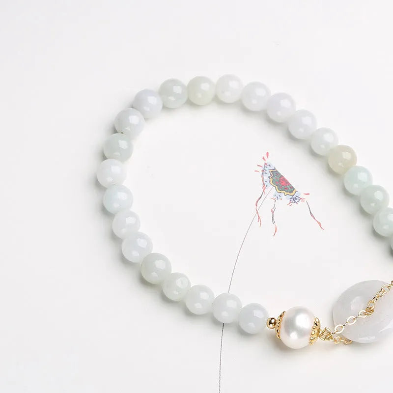 Natural emerald peace buckle pearl bracelet with jade pendant and pearl beads