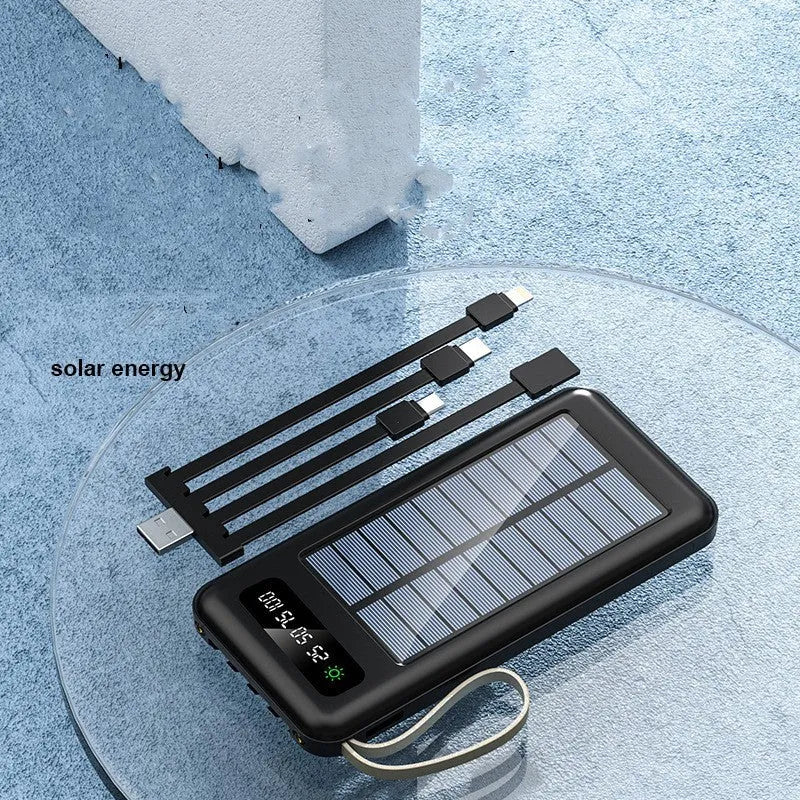 Solar power bank in cool black or ivory white with 20000mAh/30000mAh capacity and compact 144mm design