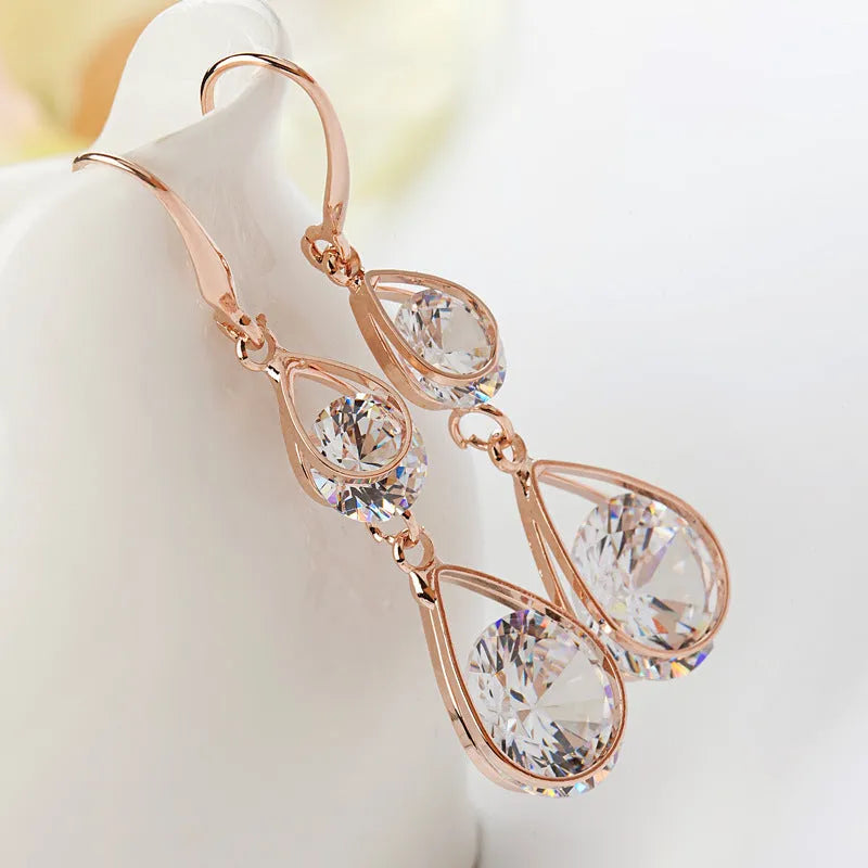 Women's teardrop earrings silver plated alloy inlaid artificial gemstones gold colour electroplating craft