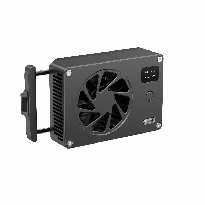 Black aluminium alloy PC heatsink radiator measuring 89x52x25.95mm with power cord