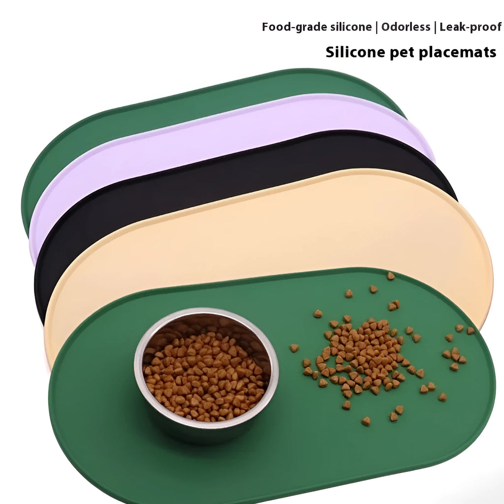 Silicone waterproof placemat for cat food and water bowls in beige colour.