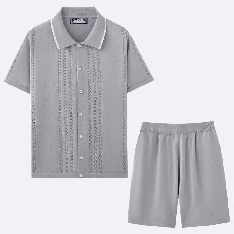 Business casual knitwear set with short sleeve top and matching shorts in Tencel viscose fabric