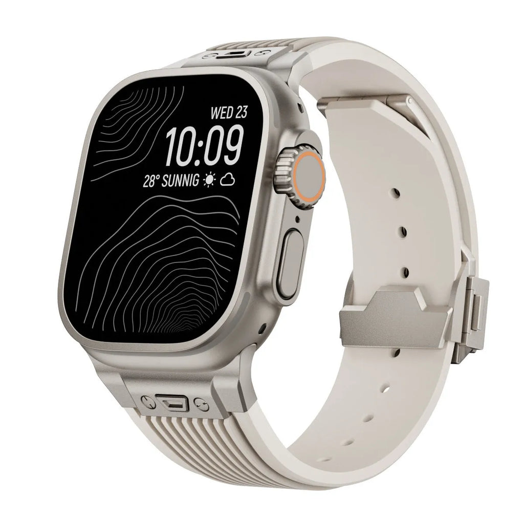 Silicone watch strap for Apple Watch in black with minimalist design for 42/44/45/49mm case