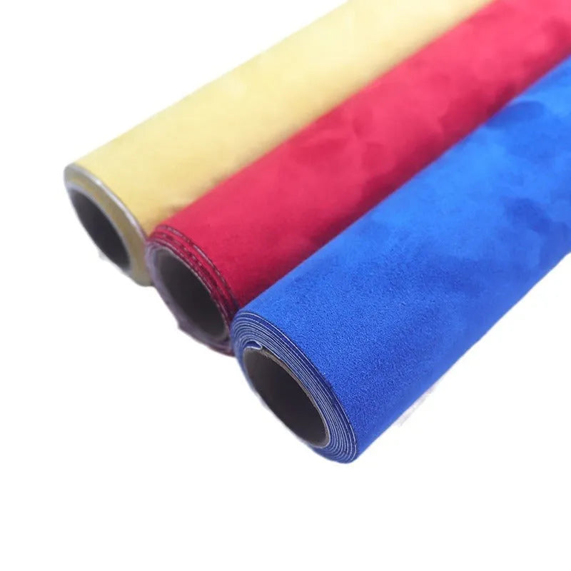 Self-adhesive leather suede sheet showing texture and colour options for DIY projects