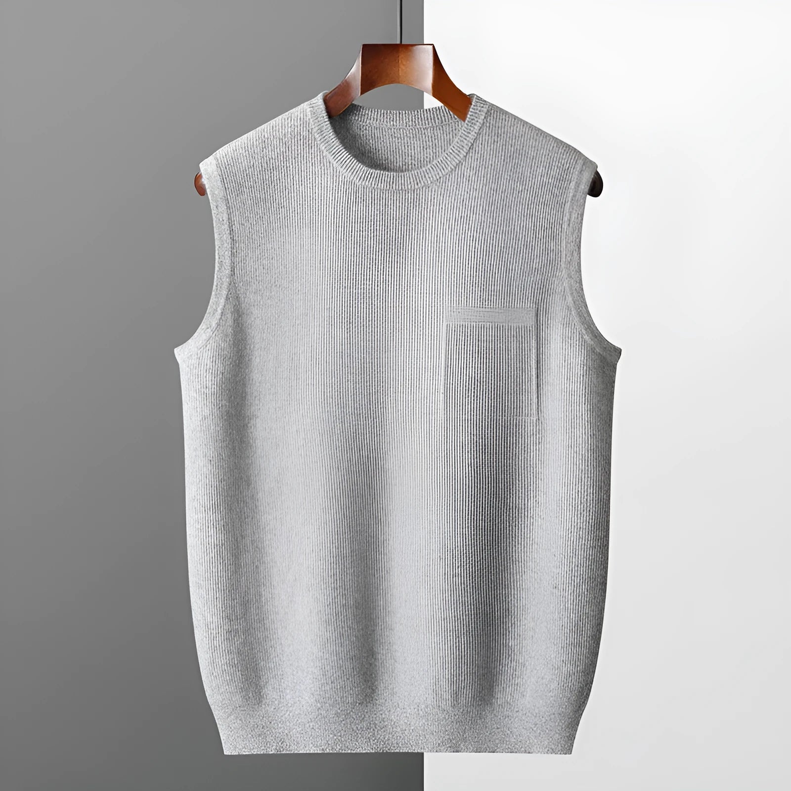 Men's round neck jacquard pullover knitted vest in solid colour, sleeveless for autumn