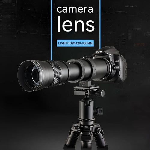 420-800mm manual telephoto zoom camera lens with extending barrel and 67mm filter thread